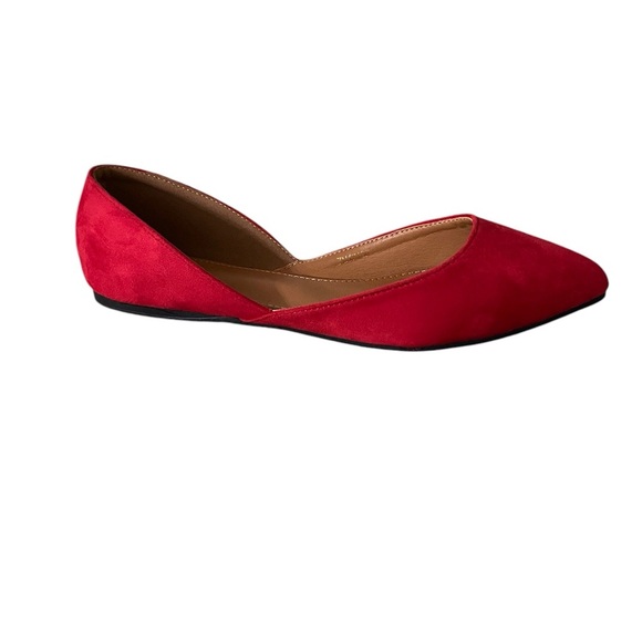 Women Red Shoe Faux Suede Slip On Comfort Light Pointed Ballet Flat Size:9.5 - Picture 1 of 5
